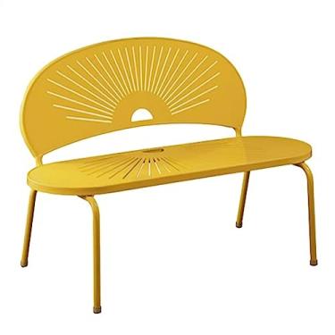 Imagem de Banco de jantar ao ar livre com encosto, liga de alumínio, terraço, varanda, gramado, cadeira de lazer leve móveis de assento ao ar livre (amarelo, 120 x 63 x 85 cm)