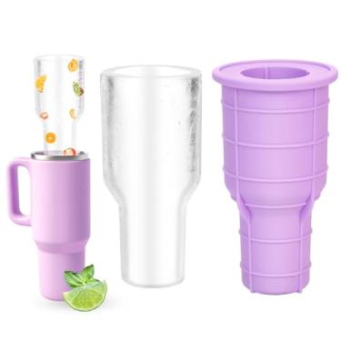 Imagem de Molde de bandeja de gelo multifuncional para copo Stanley, molde de gelo de cilindro oco de silicone para copos Stanley de 1,134 g, bandeja de cubos de gelo de fácil liberação para suco, café, uísque