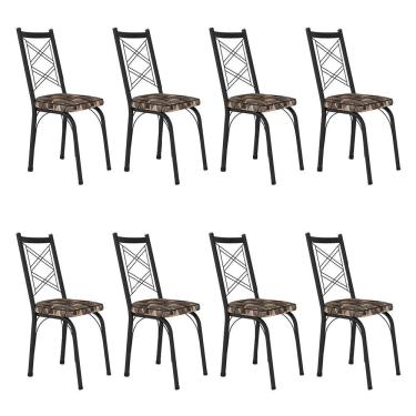 Imagem de Kit 8 Cadeiras de Cozinha Delaware Estampado Mosaico Palha Pés de Ferro Preto - Pallazio