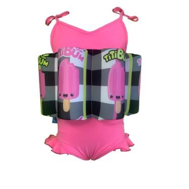 Imagem de BOIA INFANTIL TITIBUM - ROUPA FLUTUANTE ALCINHA MENINA (PICOLE XADREZ/ROSA, P)