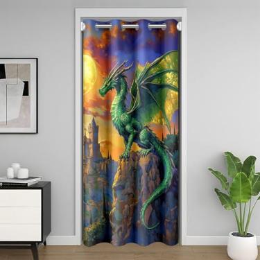 Imagem de Cortina de porta de dragão verde retrô clássica castelo cortina blackout escurecimento conto de fadas ocidental cortina blackout ombré pôr do sol cenário drapeado para privacidade do quarto 1 painel