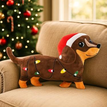 Imagem de Tian Zhun Travesseiros de Natal Dachshund 35 x 30 cm Presentes de Dachshund Weiner Dog Gifts Decoração de Natal para Sofá