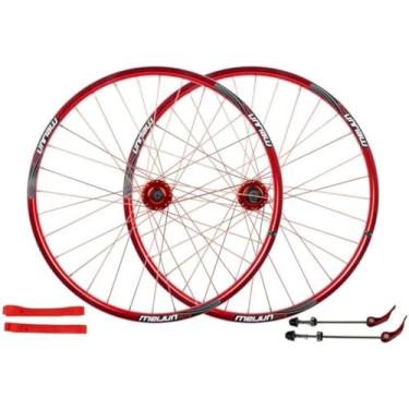 Imagem de Conjunto De Rodas De Bicicleta 26 Polegadas Mtb Bicicleta Roda Dianteira E Traseira Jantes De Liga Leve De Parede Dupla De Freio A Disco Fiywheel Hub 7/8/9/10 Velocidade 32h, Red, 26inch