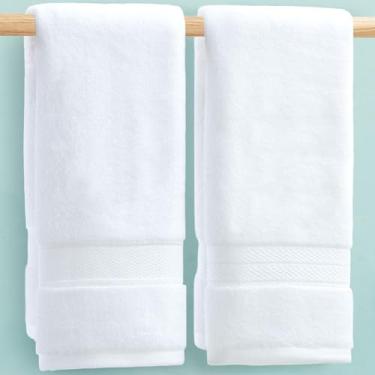Imagem de VOOVA & MOVAS Toalhas brancas para banheiro, conjunto de 2 toalhas de mão (grande 40,6 x 76,2 cm) - 100% algodão | Secagem rápida | 500 GSM | Macio | Absorvente, toalhas de mão para banheiro