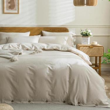 Imagem de Capa de edredon JELLYMONI Cotton tamanho completo, cinza creme, 3 peça
