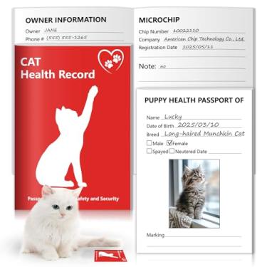 Imagem de 1 pacote com livro de registro de vacinação de gatinhos, 12 folhas por pacote, livretos de registros de saúde felina 12,7 x 8,9 cm livro de registros de vacinação de gatos registros de saúde de gatos