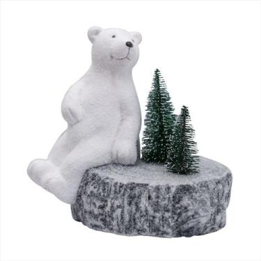 Imagem de Urso Polar Enfeite em Cerâmica com Mini Árvore Nevada 17cm - Magizi