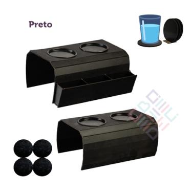 Imagem de COMBINANDINHO DECORAÇÕES Esteira para Braço de Sofá, 29 x 40 cm, MDF Marrom, 2 Porta-Copos, Organizador para Controles, Kit com 2 Unidades (Preto)