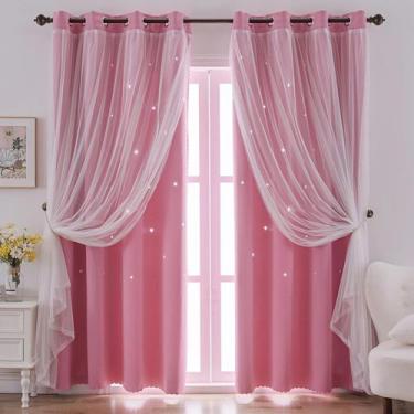 Imagem de Cortinas Blackout Indistar Star Hollow Out para crianças rosa