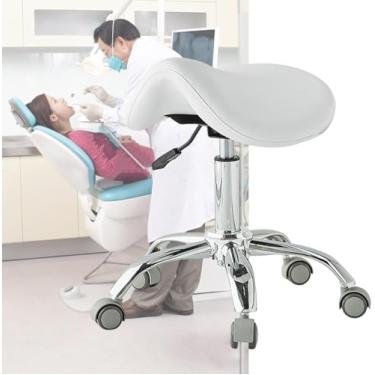 Imagem de Cadeira Ergonômica Do Tamborete Da Sela Com Rodas Médicas, Cadeira Hidráulica Da Sela Do Salão De Beleza De 49-64 Cm Para O Dentista Higienista, Fácil Deslizar O Tamborete Do Rolam, White