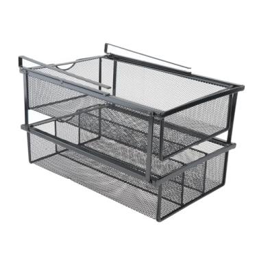 Imagem de AFXGUSD Organizador de Armário Deslizante, Prateleiras de Despensa Removíveis, Prateleira de Malha de Arame de Camada Dupla com Gaveta Removível para Cozinha, preto 3 compartimentos, Tamanho real