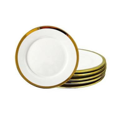 Imagem de Loymokinar Pratos de jantar, conjunto de 6, porcelana branca com acabamento dourado, pratos de aperitivo, pratos de cerâmica redonda de sobremesa para pão, salada, lanche e petisco, elegantes pratos