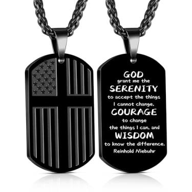 Imagem de Yanxyad Cruz etiqueta de cão bandeira americana versículo bíblia colar de aço inoxidável corrente pingente militar joias religiosas presentes para homens adolescentes 55 + 5 centímetros, Medium, Aço