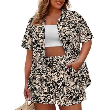 Imagem de Conjunto de roupas CARCOS Plus Size, 2 peças para mulheres, preto e fl