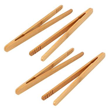 Imagem de 4 Pieces 7" Bamboo Tongs Bamboo Tea Tongs Bamboo Toaster Tongs Kitchen Food Tongs Eco-Friendly Chinese Tea Tongs for Tea Toast Bread Fruits Pickles