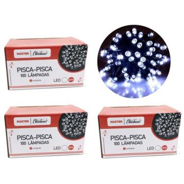 Imagem de Jogo 3 Pisca Pisca 100 Lâmpadas LED Branco 8 Funções 127V Total 300 Lâ