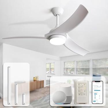 Imagem de Sofucor Ventilador de teto inteligente de 52 polegadas, ventiladores de teto externos brancos com controle remoto de luzes, funciona com Alexa/App/Google, fluxo de ar 6000 CFM ABS 3 pás, motor CC