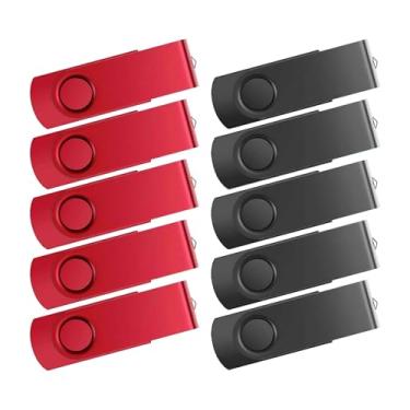 Imagem de Pen Drive USB 16 GB, pacote com 10 unidades FEWINA USB 2.0, pen drive giratório de 16 GB para armazenamento e backup (preto e vermelho, 10 peças, 16 GB)