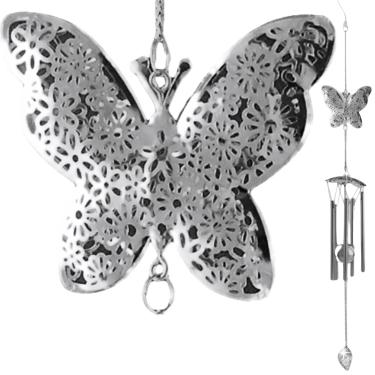 Imagem de BANBERRY DESIGNS Garden Wind Chime - Filigree Butterfly Design with Metal Ball - Garden Chimes - Patio Decor - Butterfly Gifts for Her - 30" H