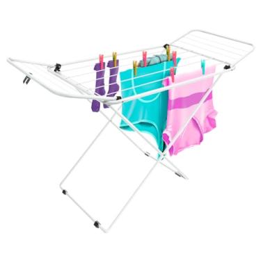 Imagem de Varal De Chão Aço Reforçado Com Abas Retrátil Dobrável Cor Branco