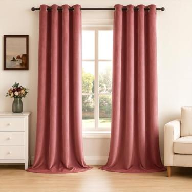 Imagem de Topfinel Cortinas blackout de veludo rosa empoeirado 213 cm de comprimento, rosa rosa escurecimento de quarto de dia dos namorados, cortinas à prova de som estéticas para berçário, para sala de estar,