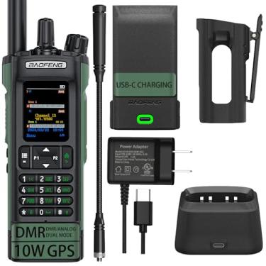 Imagem de BAOFENG Rádio DM32 Dmr, rádio portátil DM-32 com carregamento USB-C, GPS, Walkie Talkie DM32UV de longo alcance de 10 W para resgate de emergência e esportes ao ar livre (1 pacote verde + antena