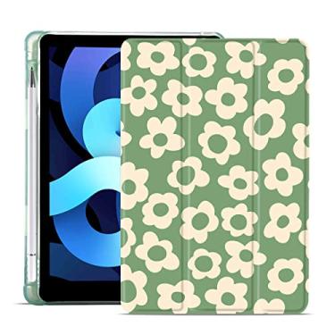 Imagem de MAYCARI Capa de flor verde para iPad Pro 12,9 polegadas 2021 com suporte de lápis, capa protetora fofa para iPad 5ª geração com TPU verde macio, capa para dormir/acordar automática para meninas e mulheres