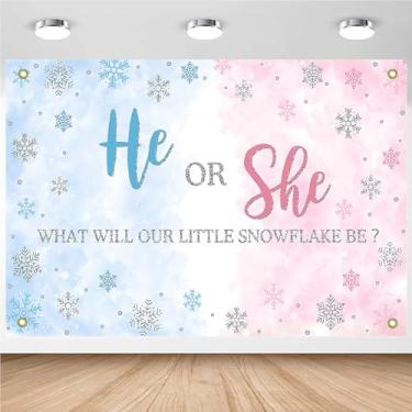 Imagem de Avezano Faixa de revelação de gênero de floco de neve inverno rosa azul floco de neve revelar decorações pano de fundo ele ou ela O que nosso pequeno floco de neve será faixa de festa (2,4 x 1,8 m)