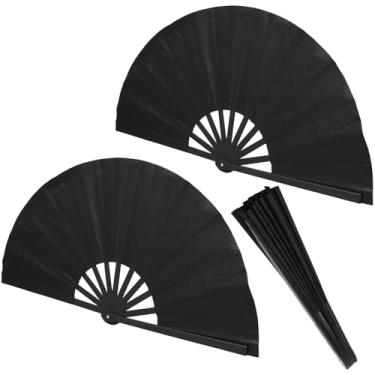 Imagem de XYDHQS 3 peças grandes de leques de mão dobráveis, 63 cm, leques de mão rave clacking, ventilador de dança portátil de plástico para decoração de festa de casamento (preto)