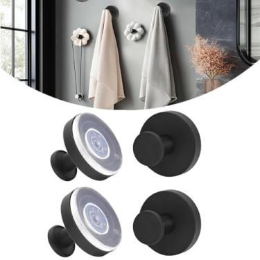 Imagem de NWpangu Ganchos pretos com ventosa para chuveiro, gancho de toalha resistente com ventosa de até 5,4 kg, suporte removível para banheiro, cozinha, porta de vidro, espelho, azulejo (pacote com 4)