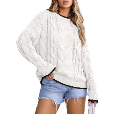Imagem de Suéteres EVALESS brancos para mulheres com gola redonda, cor, bloco de