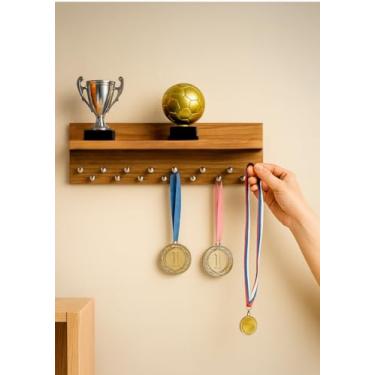 Imagem de Porta Medalhas com Prateleira MDF - com kit fixação. (Freijo)