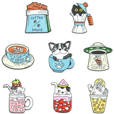 Imagem de UR URLIFEHALL 8 peças broches de animais esmaltados para animais de estimação com copo de bebida alfinetes de lapela emblemas para roupas, suéter, cachecol, cardigã, chapéus, joias artesanais