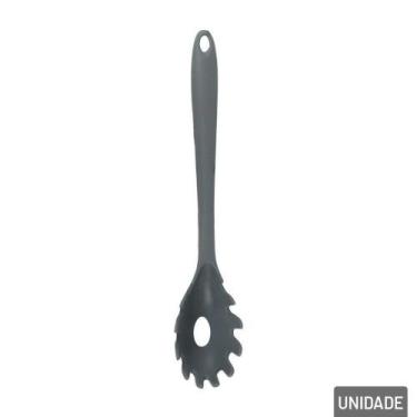 Imagem de Colher de Silicone 28cm Pegador Macarrão Cinza - Genérico