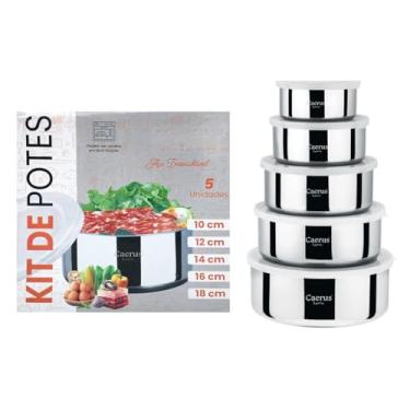 Imagem de Conjunto de 5 Potes Herméticos em Aço Inoxidável com Tampa, Prata, para Armazenamento de Alimentos na Cozinha