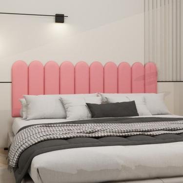 Imagem de Cabeceira Nuvem Suede King Size Com 10 Placas Macias De 60cm Goiaba