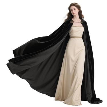 Imagem de Capa com capuz L'VOW Viking medieval com corrente de broche preta