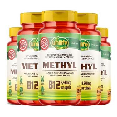 Imagem de Kit C/5 Vitamina B12 Metilcobalamina 60 Caps Vegano Unilife