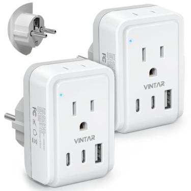 Imagem de Adaptador de plugue VINTAR Tipo E F Alemanha França com 3 tomadas USB 