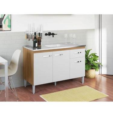 Imagem de Balcão Gabinete De Pia Gabriela 120cm Amendôa/Branco Sem Tampo - Ajl M