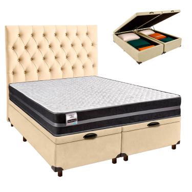 Imagem de Conjunto Cama Box Bau Blindado Queen + Colchão Molas Ultralastic Bogota Inducol + Cabeceira