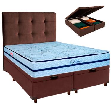 Imagem de Cama + Bau Blindado e Colchão Molas Ensacadas Queen - Blue Paropas + Cabeceira