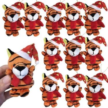 Imagem de Kit 12 Tigrinhos Natalinos Gorro Cachecol Pelucia 8cm - Mkt Multi