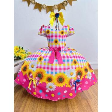 Imagem de Vestido Infantil Junino Arraiá Festa São João Xadrez Rosa - Tamanho P,