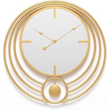 Imagem de Relógio de parede moderno espelhado relógio de parede, grande vintage retrô, decoração de parede, armação de metal, relógio grande silencioso sem tique-taque para decoração de sala de estar, cozinha