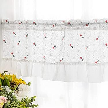 Imagem de Cortina curta de cozinha para cima, cortinas curtas de café com bolso para barra, cortina de algodão branco de estilo campestre, cortinas translúcidas de nível para casa de banho quarto sala de estar