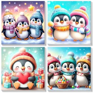 Imagem de Bowetile Pacote com 4 tintas emolduradas de Natal por números para adultos iniciantes, kits fáceis de pintar por número em tela, kits de artesanato de pintura com números acrílicos, presentes de Natal