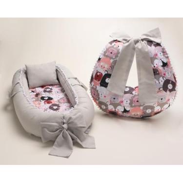 Imagem de Kit Ninho Redutor de Berço com Almofada de Amamentação, Menina, Rosa (Bichos selva)