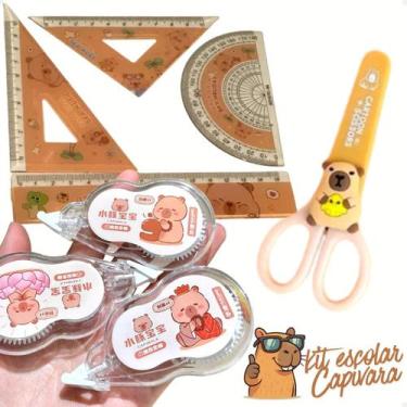 Imagem de Kit escolar capivara com 3 fitas corretivas, 1 tesoura, 4 réguas - CAP