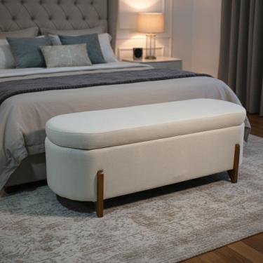 Imagem de Banco Baú Organizador Estofado Orgânico Milão Peseira 1,40 Bouclê Off White - Montanari`s Decor